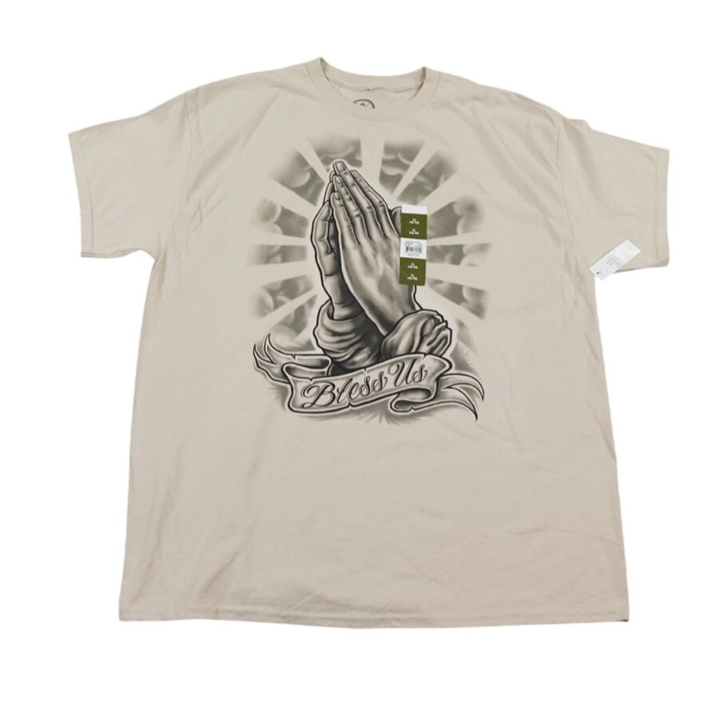 Dom Our Father Praying Hands Graphic T Shirt Mens XL Sand Tattoo Style NWT Jesus
